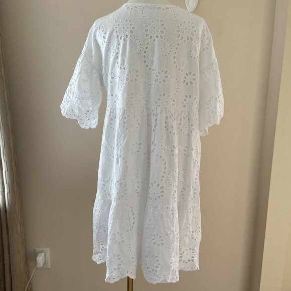 Valentina Naldi Eyelet Baby Doll Dress Size L White Tiered Italy Y2K Cottagecore - Picture 6 of 11